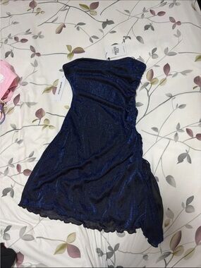 Princess Polly Shimmery Navy Blue Asymmetrical Mini Dress